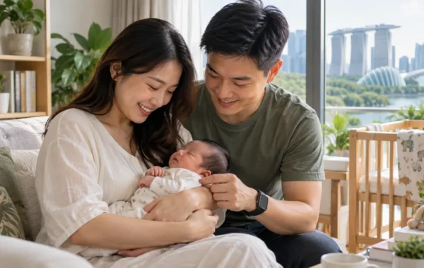 คุณแม่ชาวไทยและสามีชาวสิงคโปร์ดูแลทารกร่วมกันที่บ้าน
